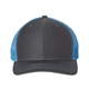 aerial view a charcoal/ columbia blue richardson adjustable six - panel trucker hat, image 1 of 3