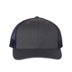 aerial view a charcoal/ navy richardson adjustable six - panel trucker hat, image 1 of 3