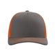 aerial view a charcoal/ orange richardson adjustable six - panel trucker hat, image 1 of 3