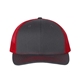 aerial view a charcoal/ red richardson adjustable six - panel trucker hat, image 1 of 3