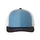 aerial view a columbia blue/ white/ navy richardson adjustable six - panel trucker hat, image 1 of 3
