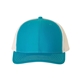 aerial view a cyan/ white richardson adjustable six - panel trucker hat, image 1 of 3