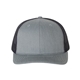 aerial view a heather grey/ navy richardson adjustable six - panel trucker hat, image 1 of 3