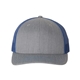 aerial view a heather grey/ royal richardson adjustable six - panel trucker hat, image 1 of 3
