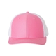 aerial view a hot pink/ white richardson adjustable six - panel trucker hat, image 1 of 3