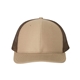 aerial view a khaki/ coffee richardson adjustable six - panel trucker hat, image 1 of 3