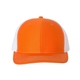 aerial view a orange/ white richardson adjustable six - panel trucker hat, image 1 of 3