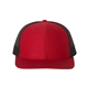 aerial view a red/ black richardson adjustable six - panel trucker hat, image 1 of 3
