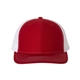 aerial view a red/ white richardson adjustable six - panel trucker hat, image 1 of 3