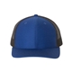 aerial view a royal/ black richardson adjustable six - panel trucker hat, image 1 of 3