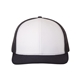 aerial view a white/ navy richardson adjustable six - panel trucker hat, image 1 of 3