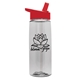 aerial view a clear bottle & red lid 26 oz flair tritan water bottle with flip straw lid, image 1 of 3