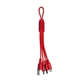 aerial view a red metallic loop 3- in -1 cable with type c usb, image 1 of 2