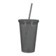 aerial view a translucent charcoal with matching straw 16 oz double wall acrylic tumbler with straw, image 1 of 2