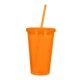 aerial view a translucent orange with matching straw 16 oz double wall acrylic tumbler with straw, image 1 of 2