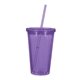 aerial view a translucent purple with matching straw 16 oz double wall acrylic tumbler with straw, image 1 of 2