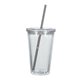 aerial view a translucent clear with charcoal straw 16 oz double wall acrylic tumbler with straw, image 1 of 2