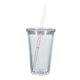 aerial view a translucent clear with clear straw 16 oz double wall acrylic tumbler with straw, image 1 of 2