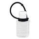 aerial view a black sanpal connect 1.0 oz compact hand sanitizer antibacterial gel in flip - top squeeze bottle with colorful silicone leash, image 1 of 2