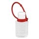 aerial view a red sanpal connect 1.0 oz compact hand sanitizer antibacterial gel in flip - top squeeze bottle with colorful silicone leash, image 1 of 2