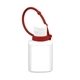 aerial view a red sunfun connect .5 oz broad spectrum spf 30 sunscreen lotion in solid white flip - top squeeze bottle with colorful silicone leash, image 1 of 2