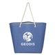 aerial view a blue peddler jute tote bag, image 1 of 4