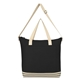 aerial view a natural with black bottom line cotton tote bag, image 1 of 2