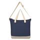 aerial view a natural with navy bottom line cotton tote bag, image 1 of 2