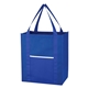 aerial view a royal blue wave design non - woven shopper tote bag, image 1 of 2