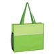 aerial view a lime green wave design non - woven tote bag, image 1 of 2