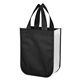 aerial view a black laminated fashion tote non - woven shopper tote bag, image 1 of 2