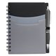 aerial view a black tri - pocket notebook satin pen, image 1 of 2