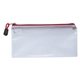 aerial view a red clear zippered pencil pouch, image 1 of 2
