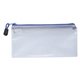 aerial view a royal blue clear zippered pencil pouch, image 1 of 2