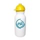 a white bottle & yellow lid 20 oz value cycle bottle w / safety helmet push n pull cap