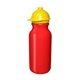 aerial view a red bottle & yellow lid 20 oz value cycle bottle w / safety helmet push n pull cap, image 1 of 2