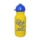 a yellow bottle & blue lid 20 oz value cycle bottle w / safety helmet push n pull cap