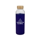 aerial view a blue h2go bali 18 oz glass water bottle with bamboo lid - blue, image 1 of 4