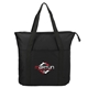 aerial view a black heavy duty zippered convention tote, image 1 of 6
