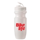aerial view a white bottle & white (flip top lid) lid 20 oz bike water bottle, image 1 of 2