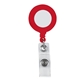 aerial view a solid red retractable badge holder with laminated label, image 1 of 2