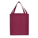 aerial view a burgundy saturn jumbo grocery non woven tote bag, image 1 of 4