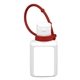 aerial view a red 1.0 oz broad spectrum spf30 sunscreen lotion in solid white flip - top squeeze bottle with colorful silicone leash, image 1 of 3