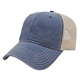 aerial view a navy/stone washed pigment dyed with washed trucker mesh cap, image 1 of 3