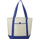 aerial view a royal blue lighthouse non - woven tote bag, image 1 of 6