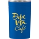 aerial view a royal blue sherpa 11 oz vacuum tumbler insulator with double - walled construction, image 1 of 2