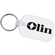 aerial view a white rectangular pliable soft pvc key tag with split key ring, image 1 of 3