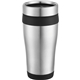 aerial view a stainless steel with black liner 16 oz carmel stainless steel double wall tumbler, image 1 of 2