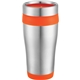aerial view a stainless steel with orange liner 16 oz carmel stainless steel double wall tumbler, image 1 of 2