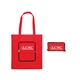aerial view a red non woven multi color slim pouch zippin tote bag 13.4 x 14.5, image 1 of 2